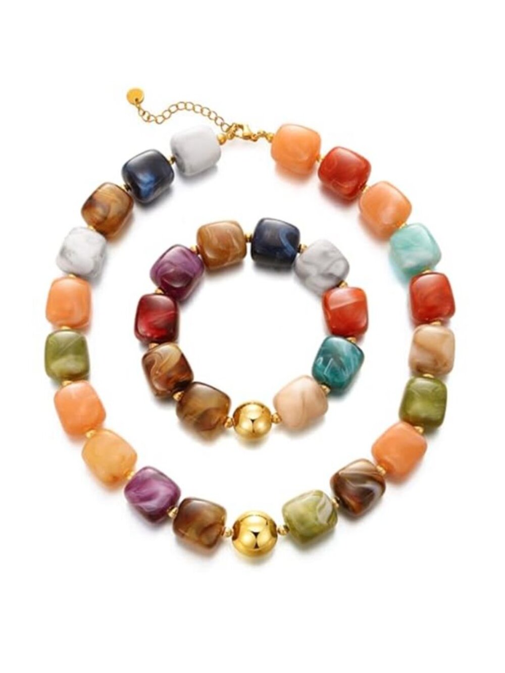 KISS WIFE Colorful Resin Bead Necklace and Bracelet Set for Women